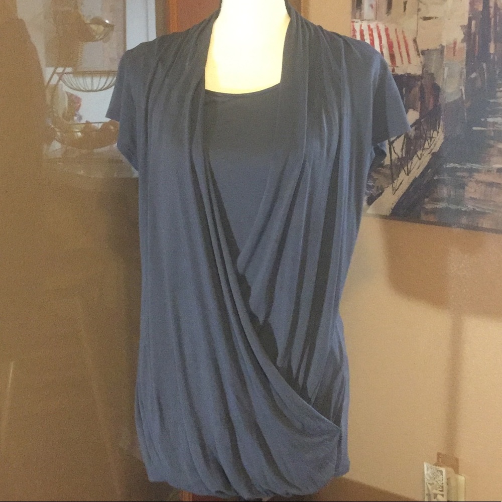 Cabi Fickle Tee Short Sleeve Faux Wrap Top View 2